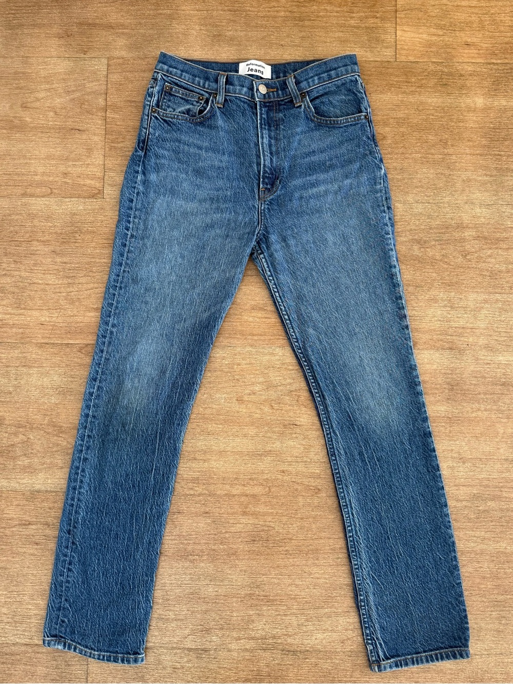 Reformation Women Denim Jeans Liza High Rise Straight Leg Medium Wash Laguna 26